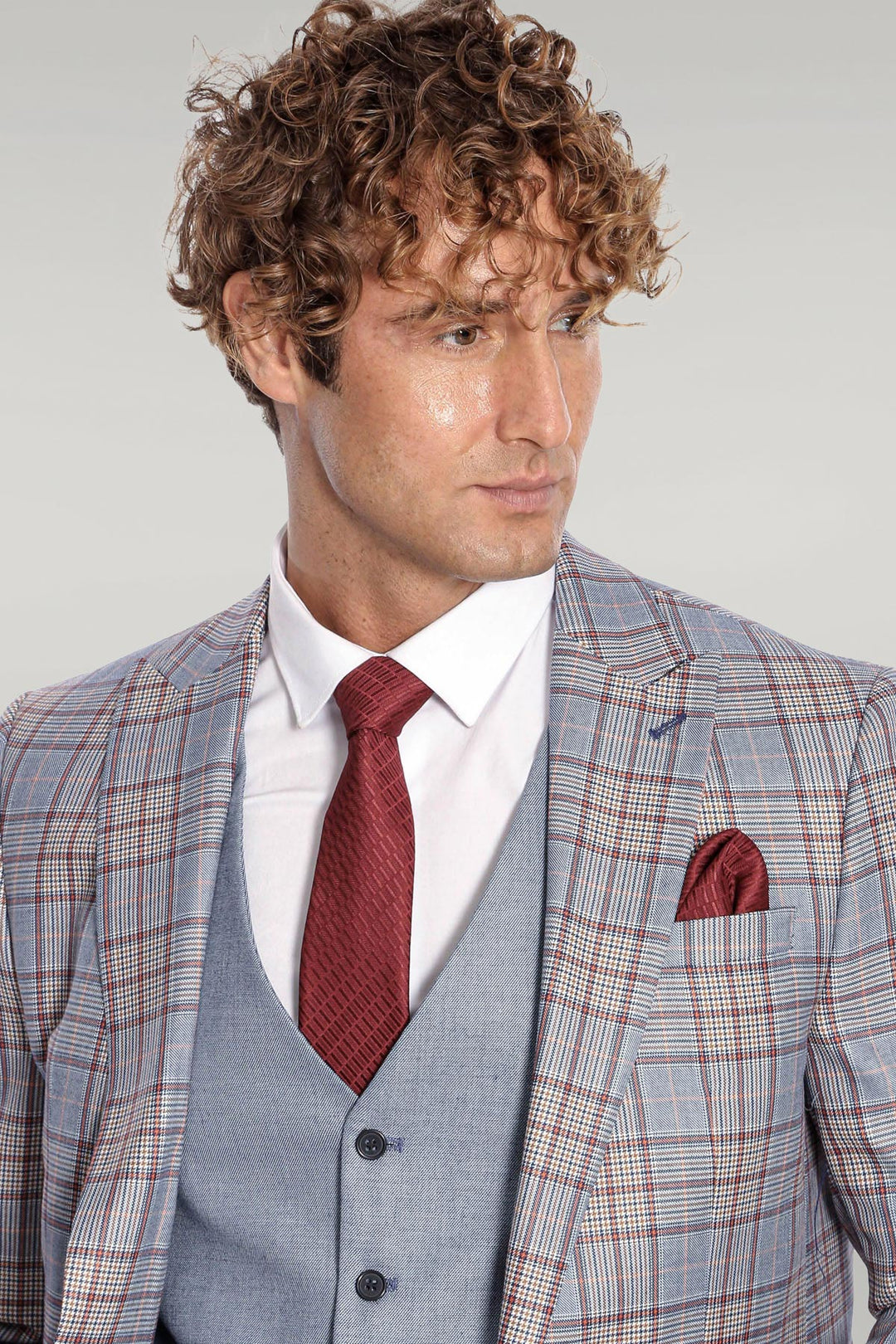 Синий мужской костюм в клетку Slim Fit - Wessi