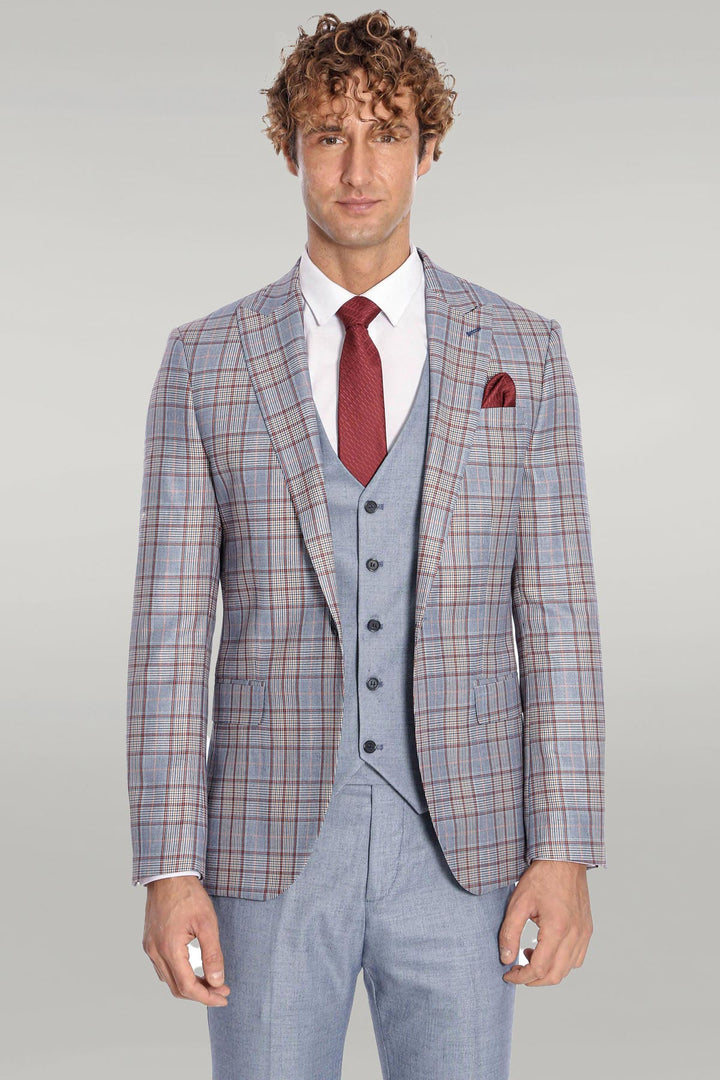 Синий мужской костюм в клетку Slim Fit - Wessi