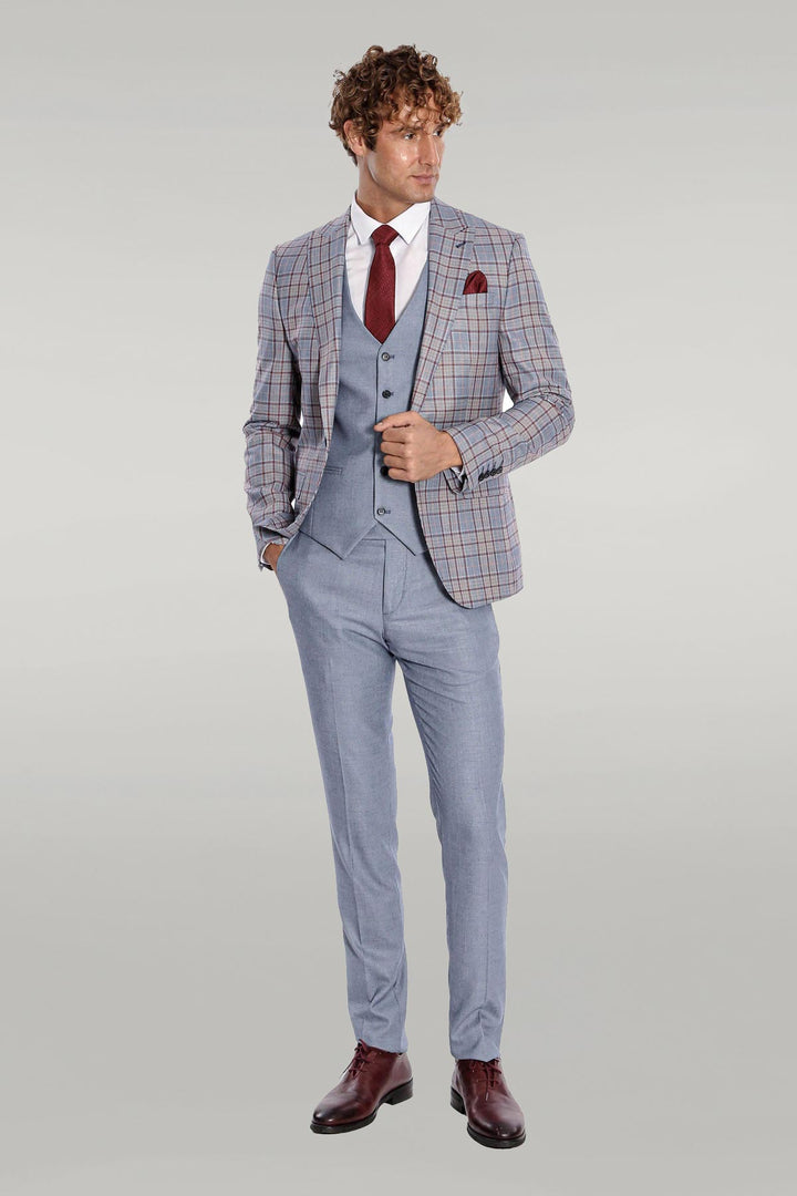 Синий мужской костюм в клетку Slim Fit - Wessi