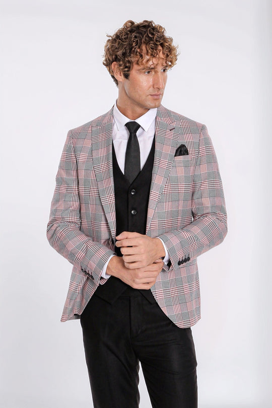 Checked Slim Fit Burgundy Men Suit - Wessi