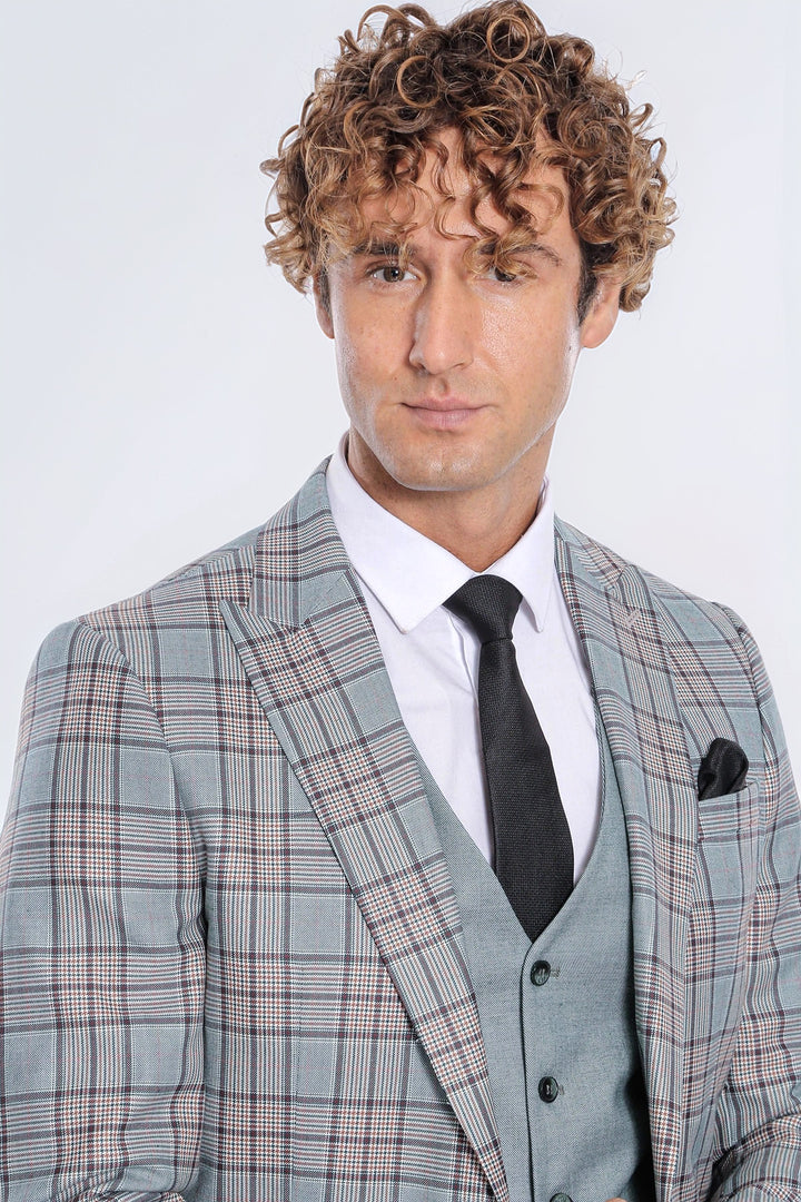 Checked Slim Fit Light Green Men Suit - Wessi