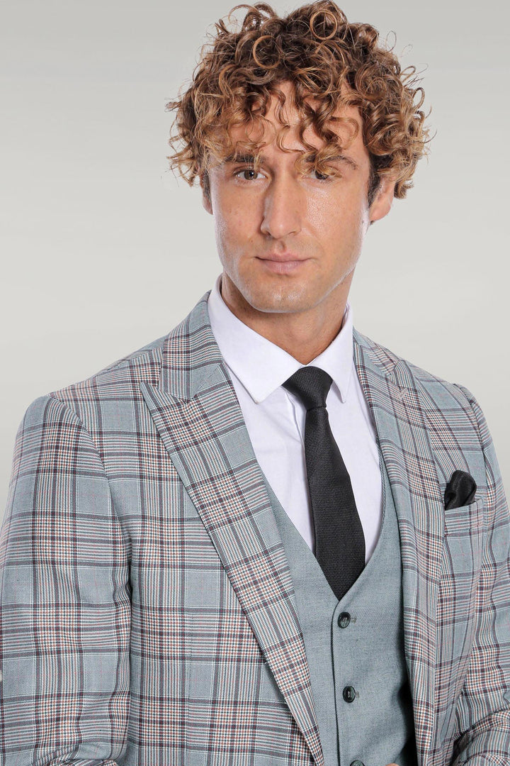 Costume Homme Vert Clair Coupe Slim à Carreaux - Wessi
