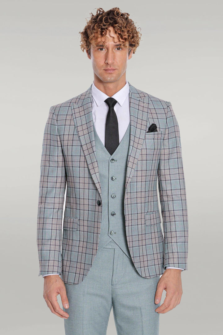 Costume Homme Vert Clair Coupe Slim à Carreaux - Wessi