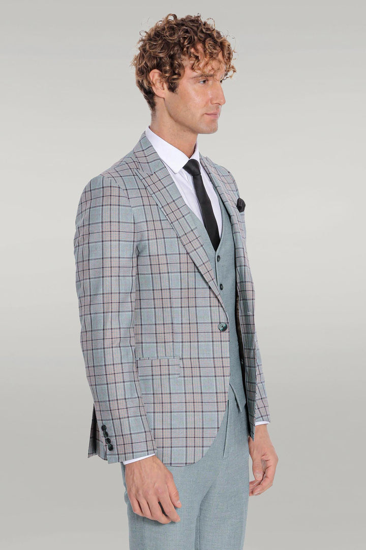 Costume Homme Vert Clair Coupe Slim à Carreaux - Wessi