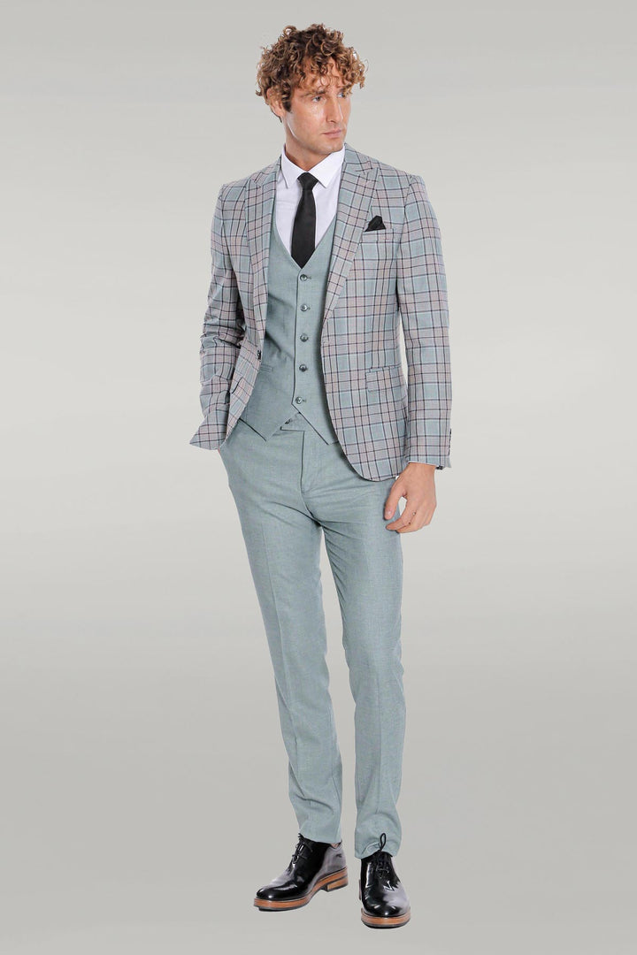 Costume Homme Vert Clair Coupe Slim à Carreaux - Wessi