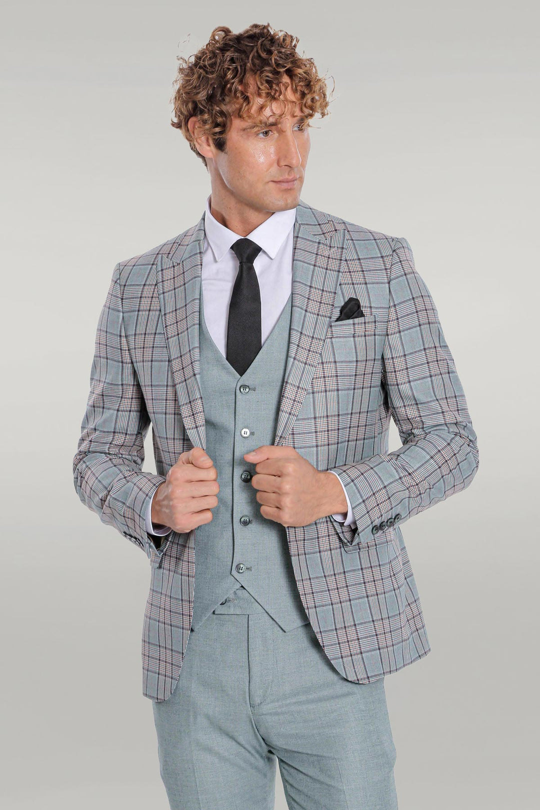 Costume Homme Vert Clair Coupe Slim à Carreaux - Wessi