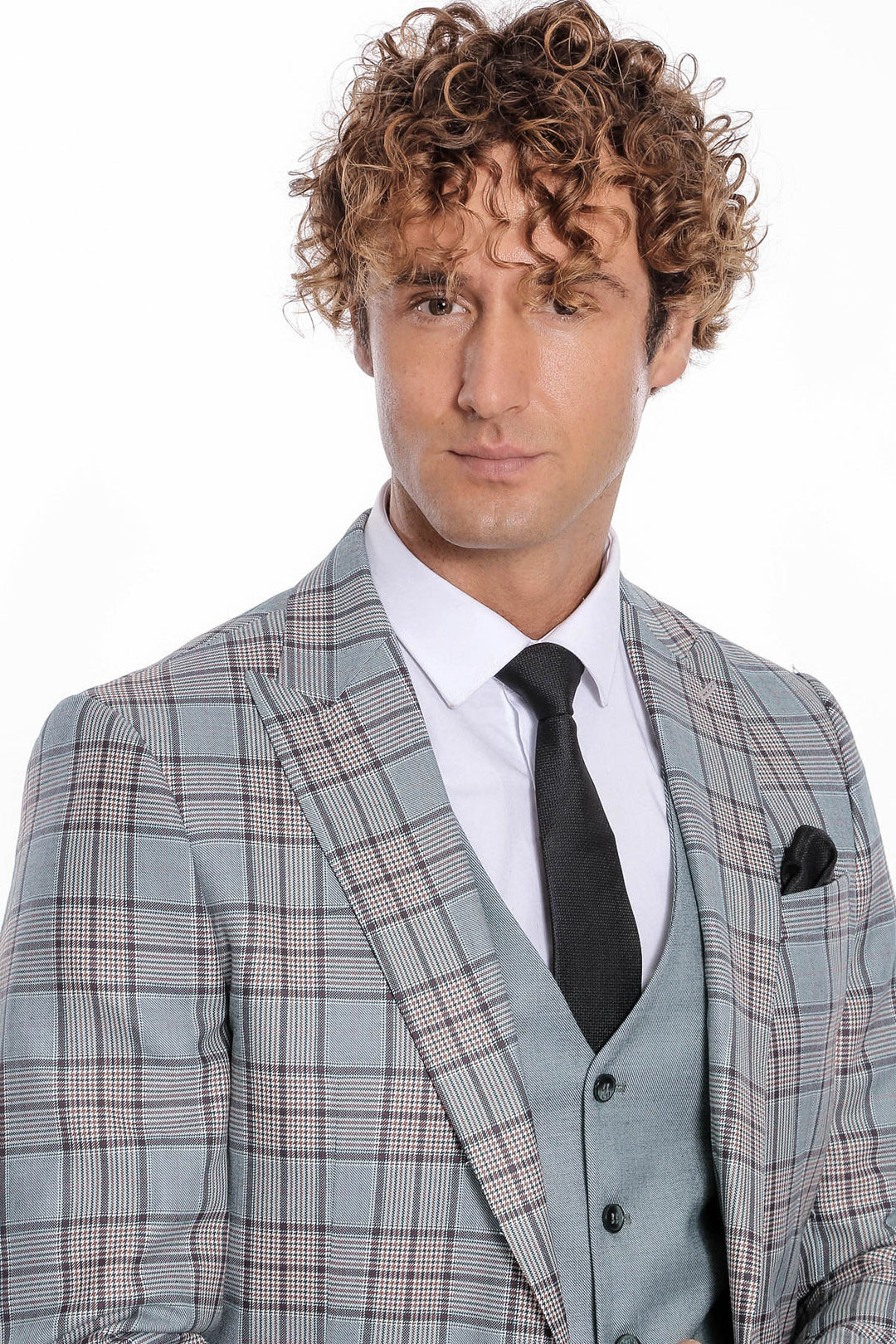 Checked Slim Fit Light Green Men Suit - Wessi