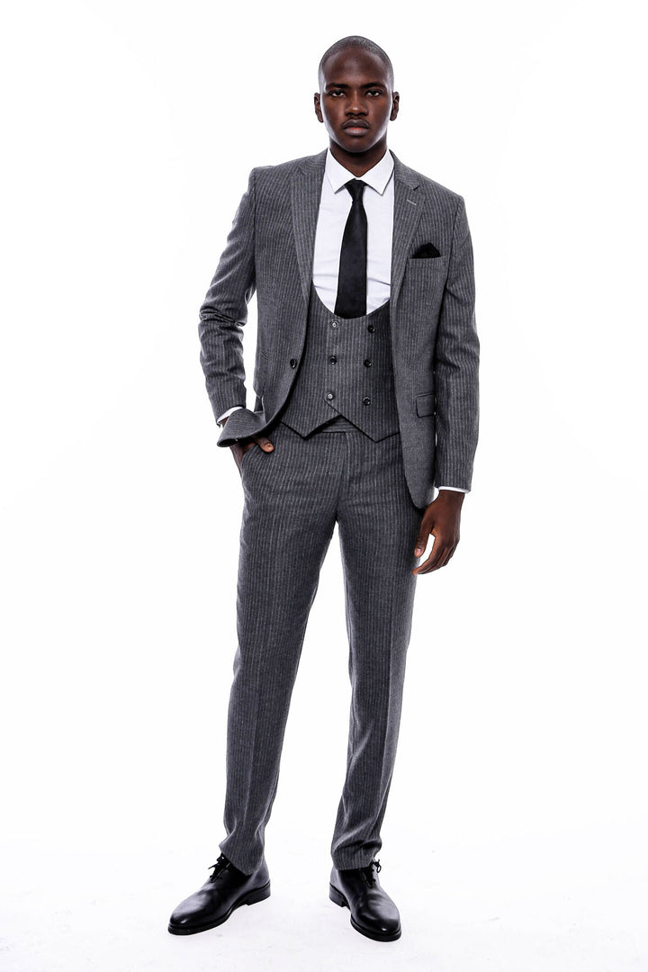 Traje Cruzado Gris Rayas - Wessi