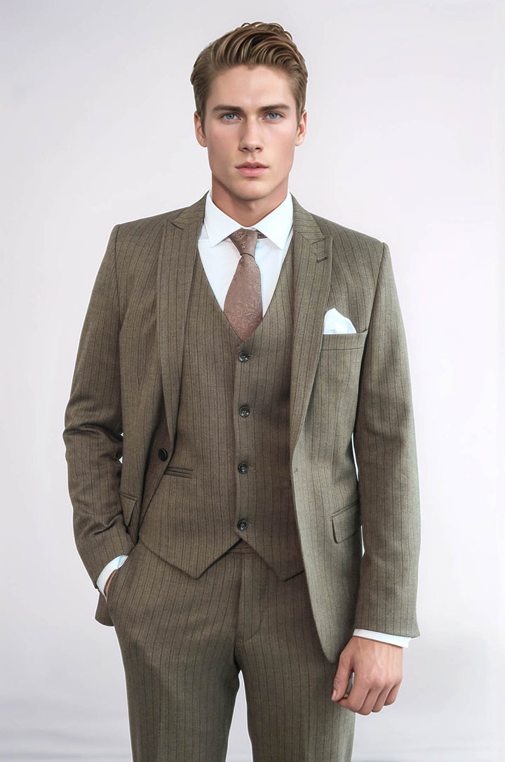 Abito da uomo marrone a righe slim fit - Wessi