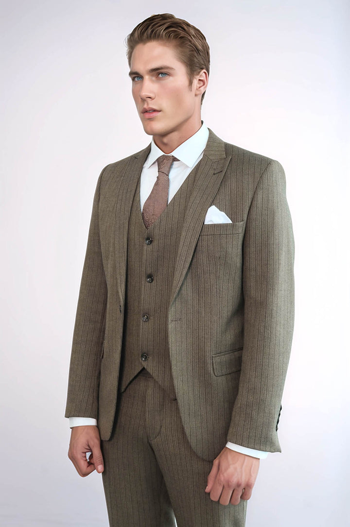 Abito da uomo marrone a righe slim fit - Wessi