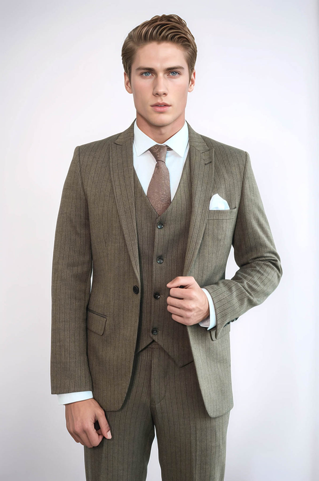 Abito da uomo marrone a righe slim fit - Wessi