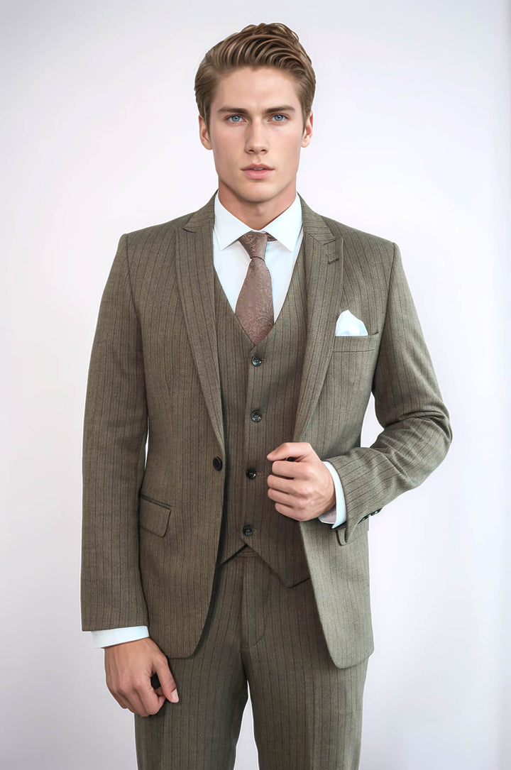 Abito da uomo marrone a righe slim fit - Wessi