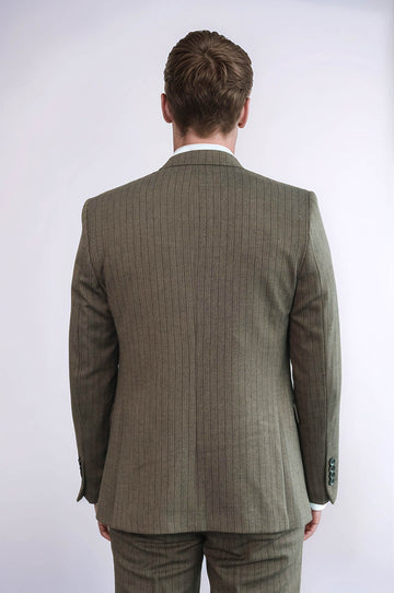 بدلة رجالية مخططة بقصة ضيقة باللون البني - ويسي