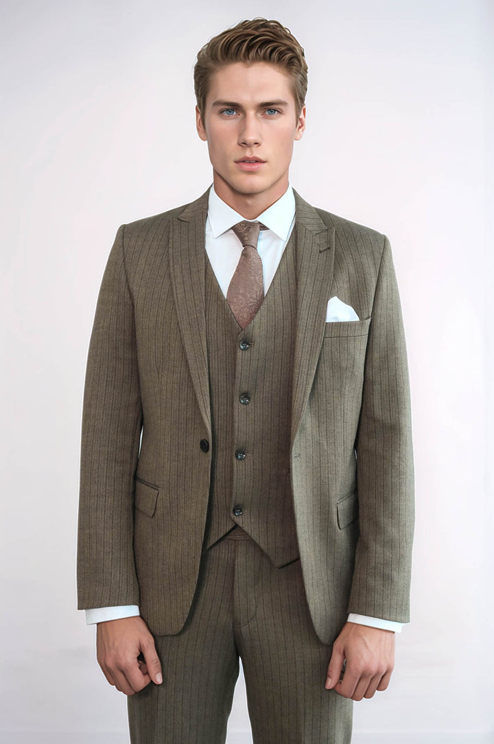 Abito da uomo marrone a righe slim fit - Wessi