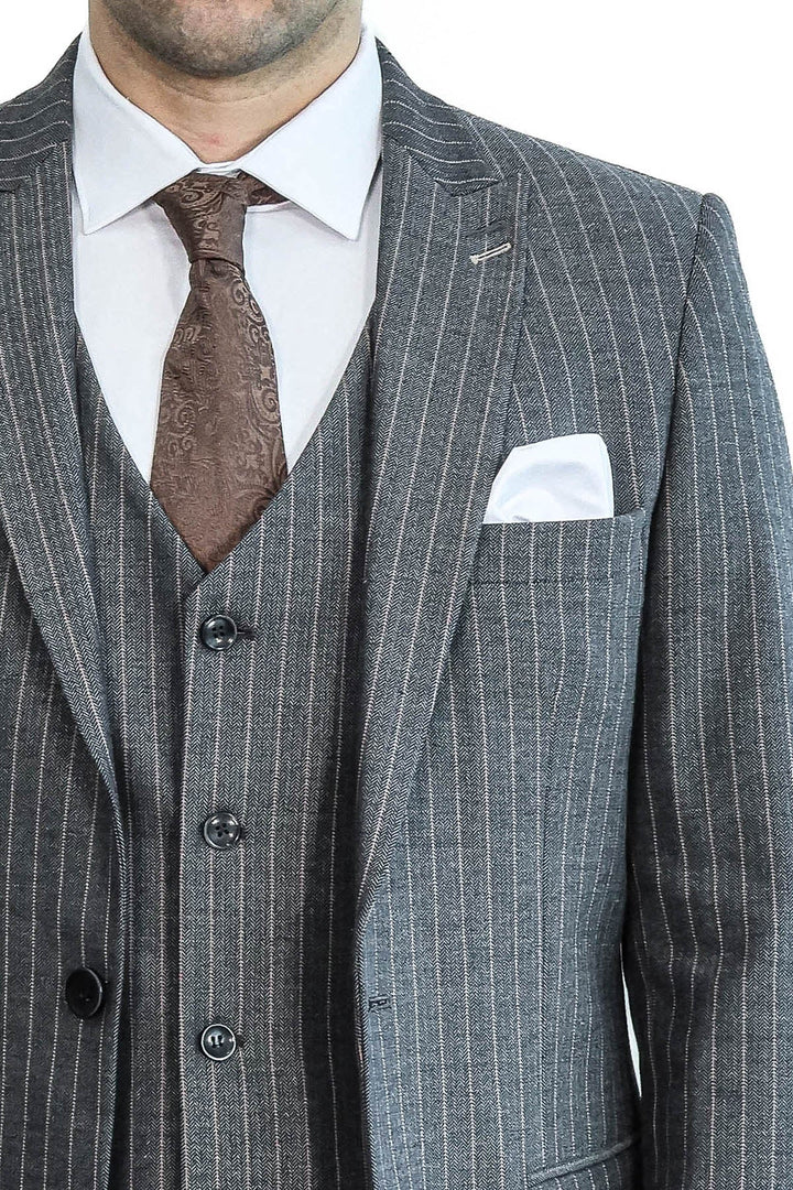 Striped Slim Fit Antracite Men Suit - Wessi