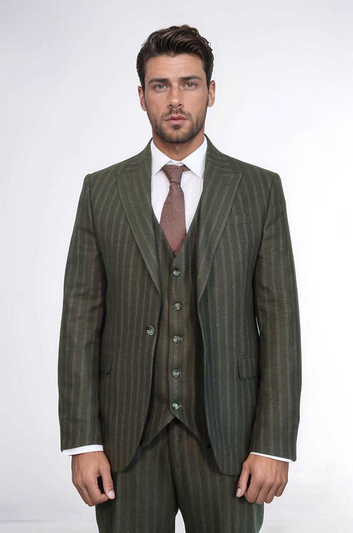 Traje Chaleco Slim Fit Rayas Verde - Wessi