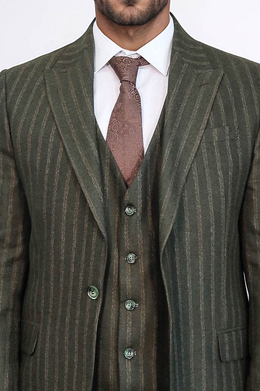 Traje Chaleco Slim Fit Rayas Verde - Wessi