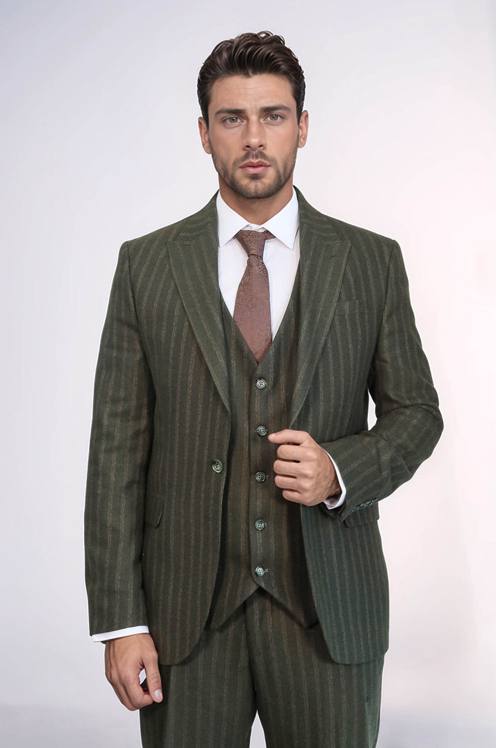 Traje Chaleco Slim Fit Rayas Verde - Wessi