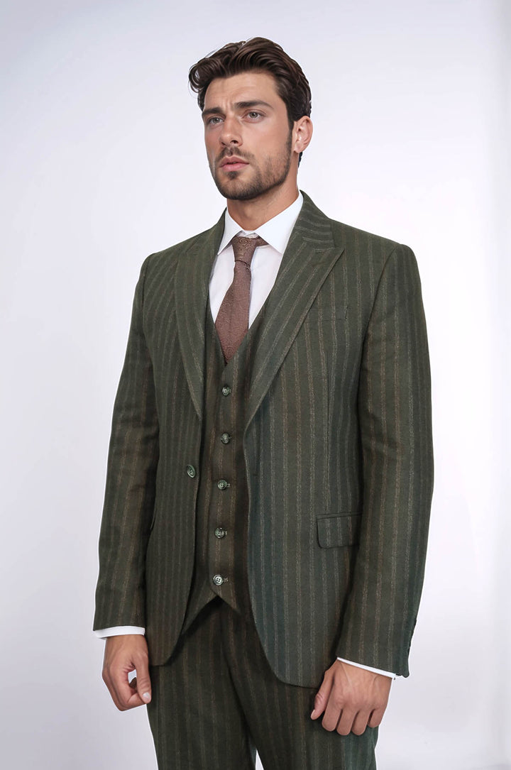 Traje Chaleco Slim Fit Rayas Verde - Wessi
