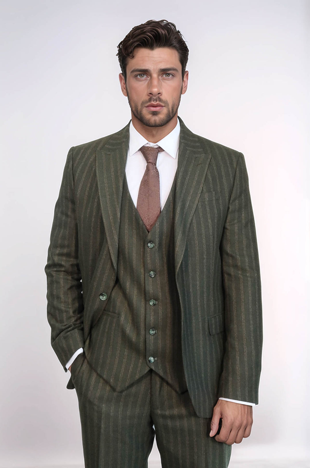 Traje Chaleco Slim Fit Rayas Verde - Wessi