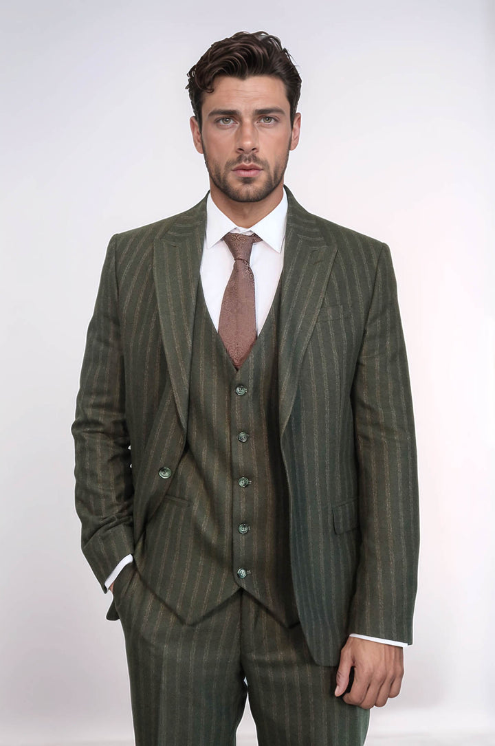 Traje Chaleco Slim Fit Rayas Verde - Wessi