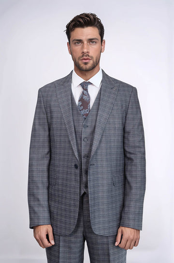 Abito da uomo blu navy slim fit gilet fantasia - Wessi