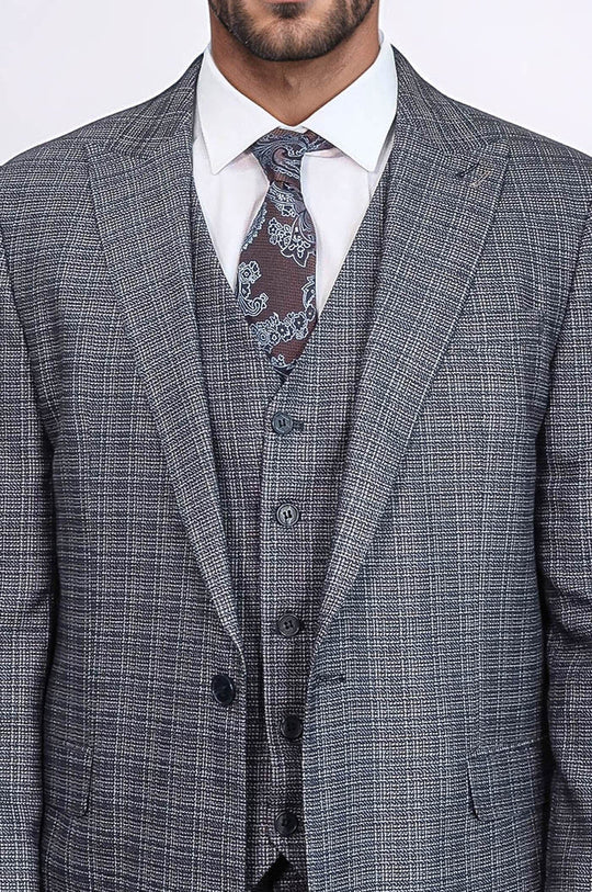 Abito da uomo blu navy slim fit gilet fantasia - Wessi
