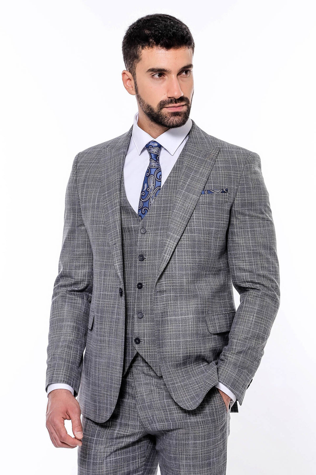 Camisa Blazer De Hombre Gris Traje Gris Cuadros Hombre Traje Gris