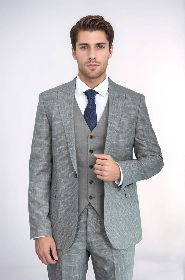 Costume Homme Beige Veste Slim à Motifs - Wessi