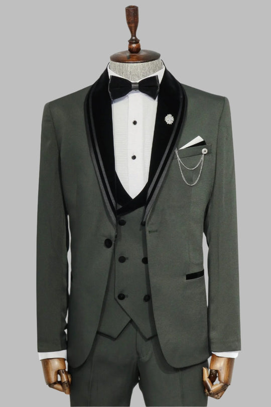 Green Vert et Gilet Tuxedo avec Détails en Bordure - Look Chemise White - Style Événementiel Wessi