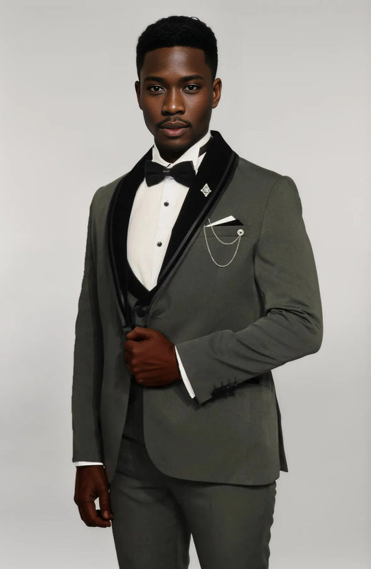 Green Vert et Gilet Tuxedo avec Détails en Bordure - Look Chemise White - Style Événementiel Wessi