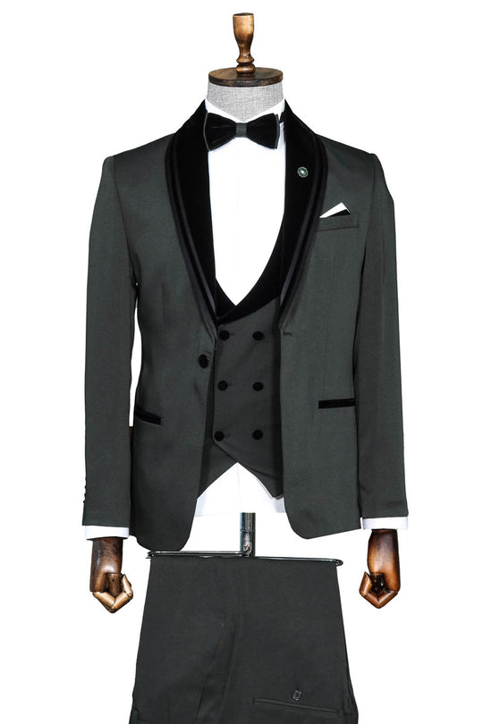 Green Vert et Gilet Tuxedo avec Détails en Bordure - Look Chemise White - Style Événementiel Wessi