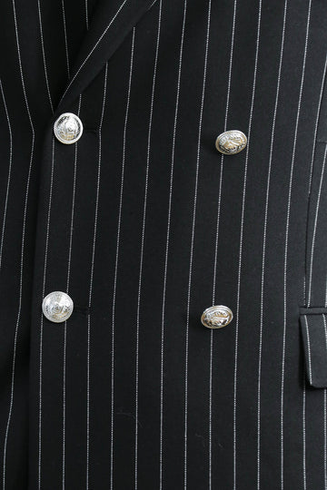 Pinstripe Double Breasted Men’s Black Suit with Silver Button Details - Wessi