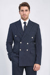 Completo Doppiopetto da Uomo a Righe Navy Blue con Dettagli in Silver - Wessi