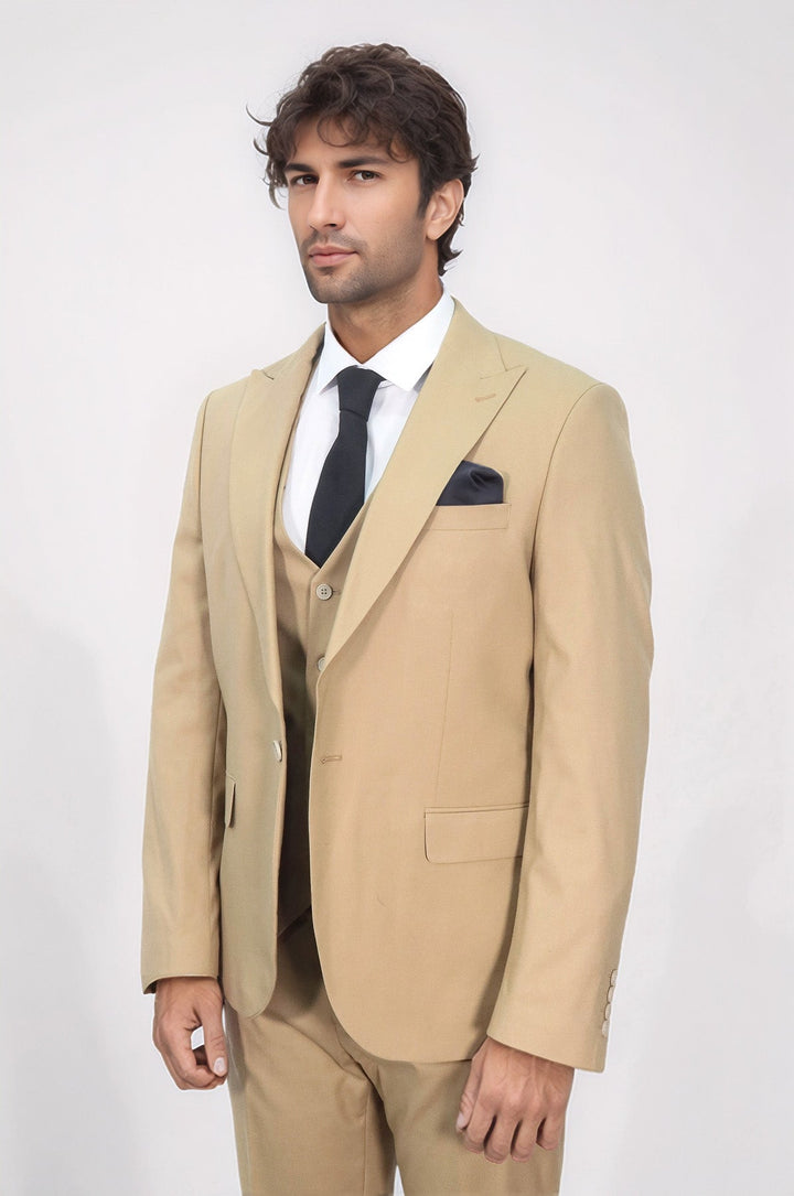Коричневый мужской однотонный костюм с жилетом - Wessi