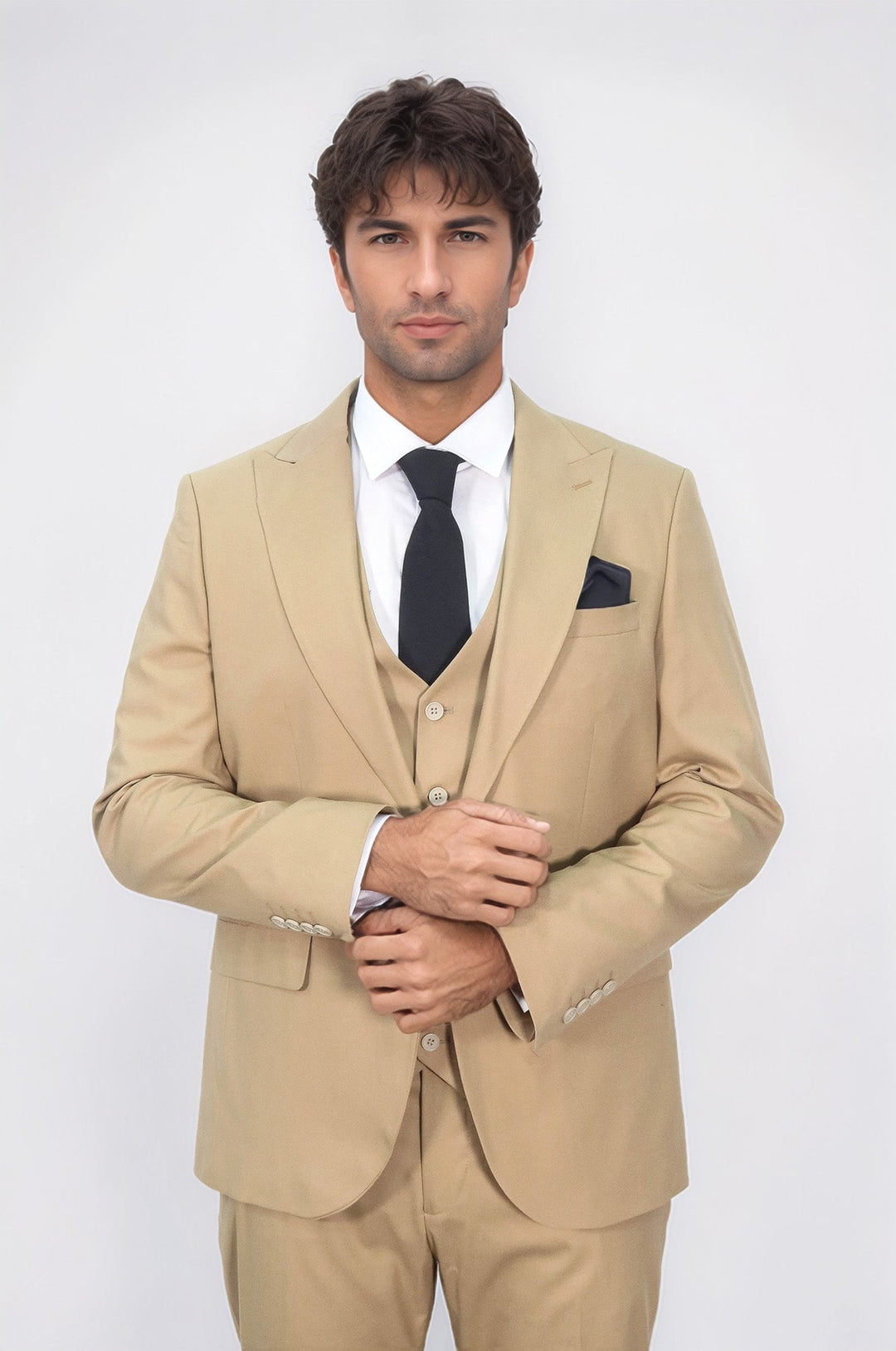 Коричневый мужской однотонный костюм с жилетом - Wessi