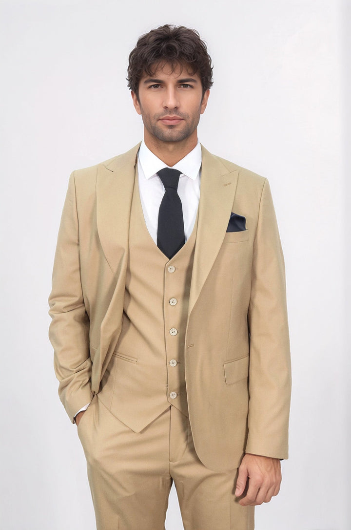 Коричневый мужской однотонный костюм с жилетом - Wessi