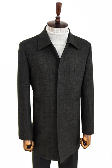 Black Hidden Button Peak Lapel Coat - Wessi