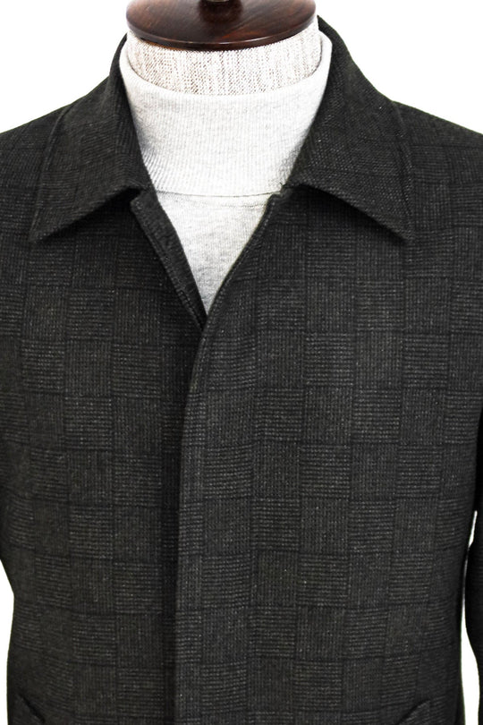 Black Hidden Button Peak Lapel Coat - Wessi