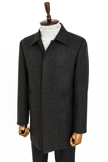 Black Hidden Button Peak Lapel Coat - Wessi