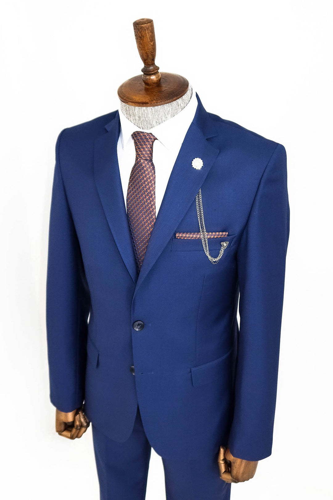 Two Buttons Two Piece Blue Men Suit - Wessi