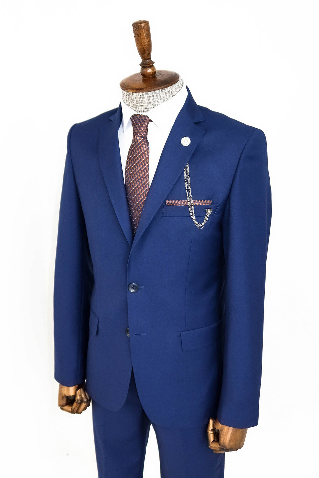Two Buttons Two Piece Blue Men Suit - Wessi