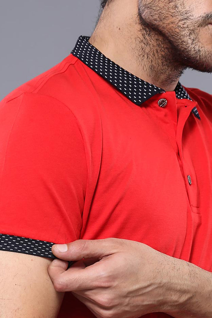 Navy Detailed Men's Polo T-Shirt Red | Wessi