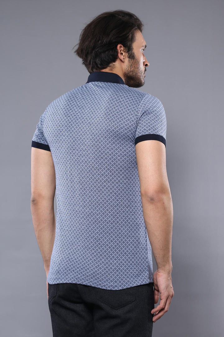 Blue Patterned Polo Men T-Shirt | Wessi