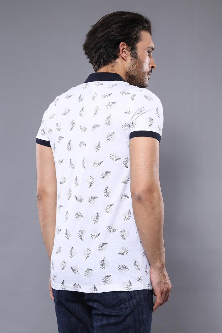White Printed Polo Men's T-Shirt | Wessi
