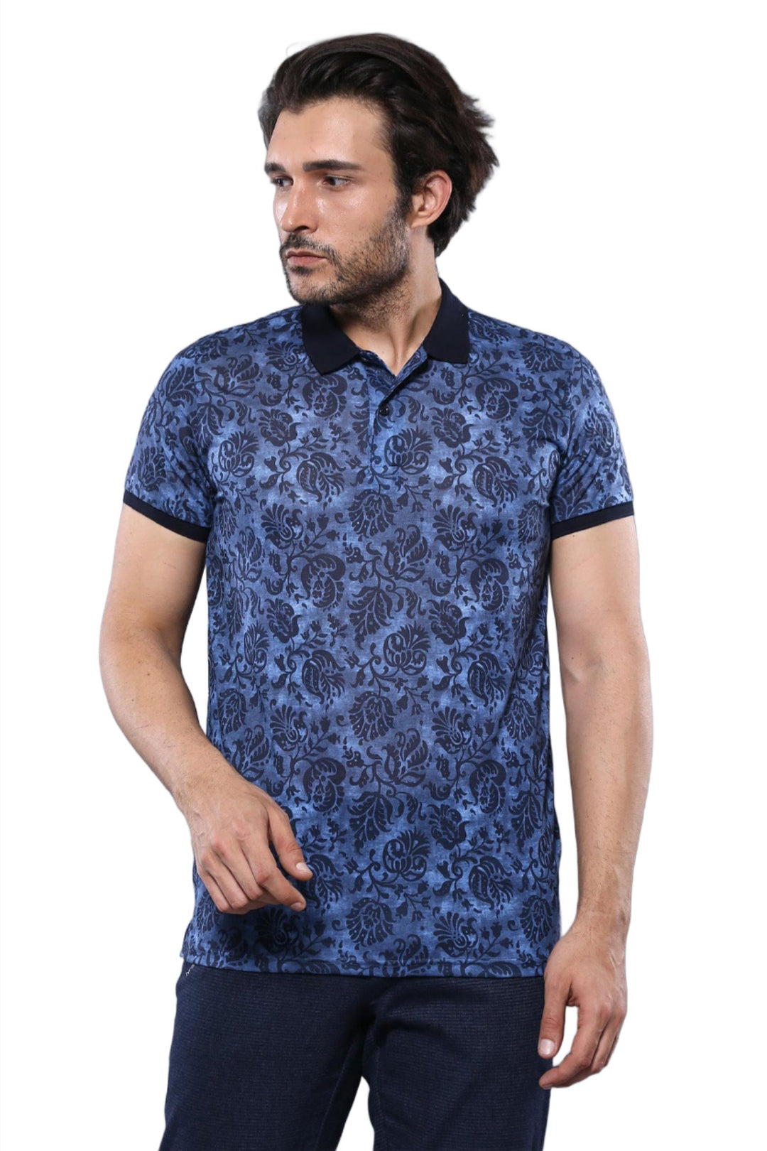 Patterned Blue Polo T-Shirt | Wessi