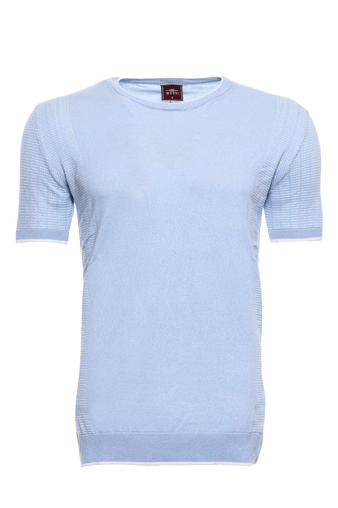 Circle Neck Patterned Blue Knitted T-Shirt - Wessi
