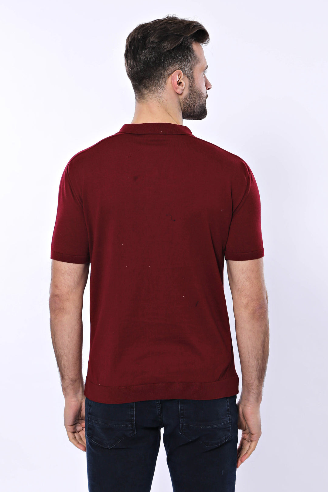 Polo Neck Plain Claret Red Knitted T-Shirt - Wessi