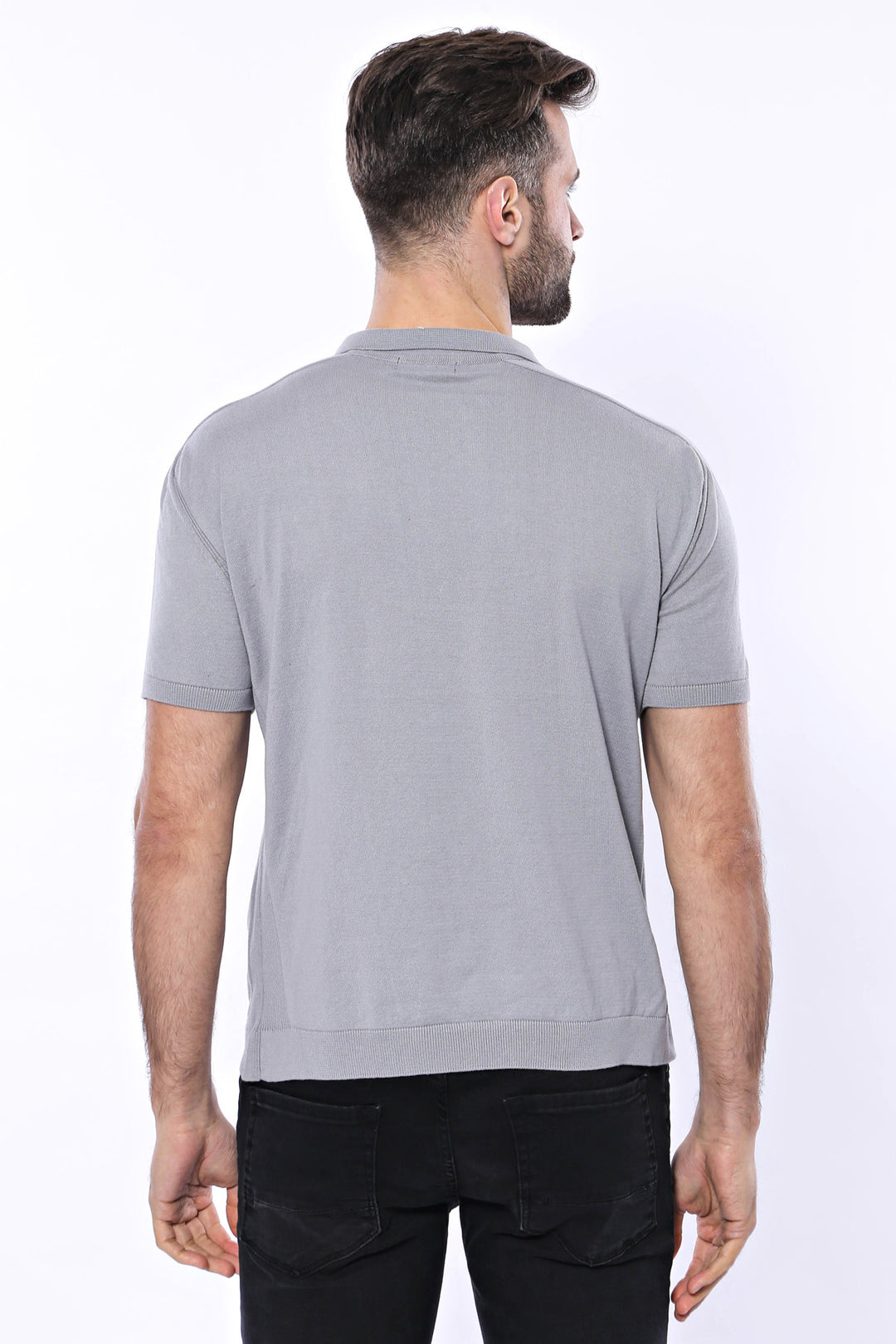 Circle Neck Patterned Grey Knitted T-Shirt - Wessi