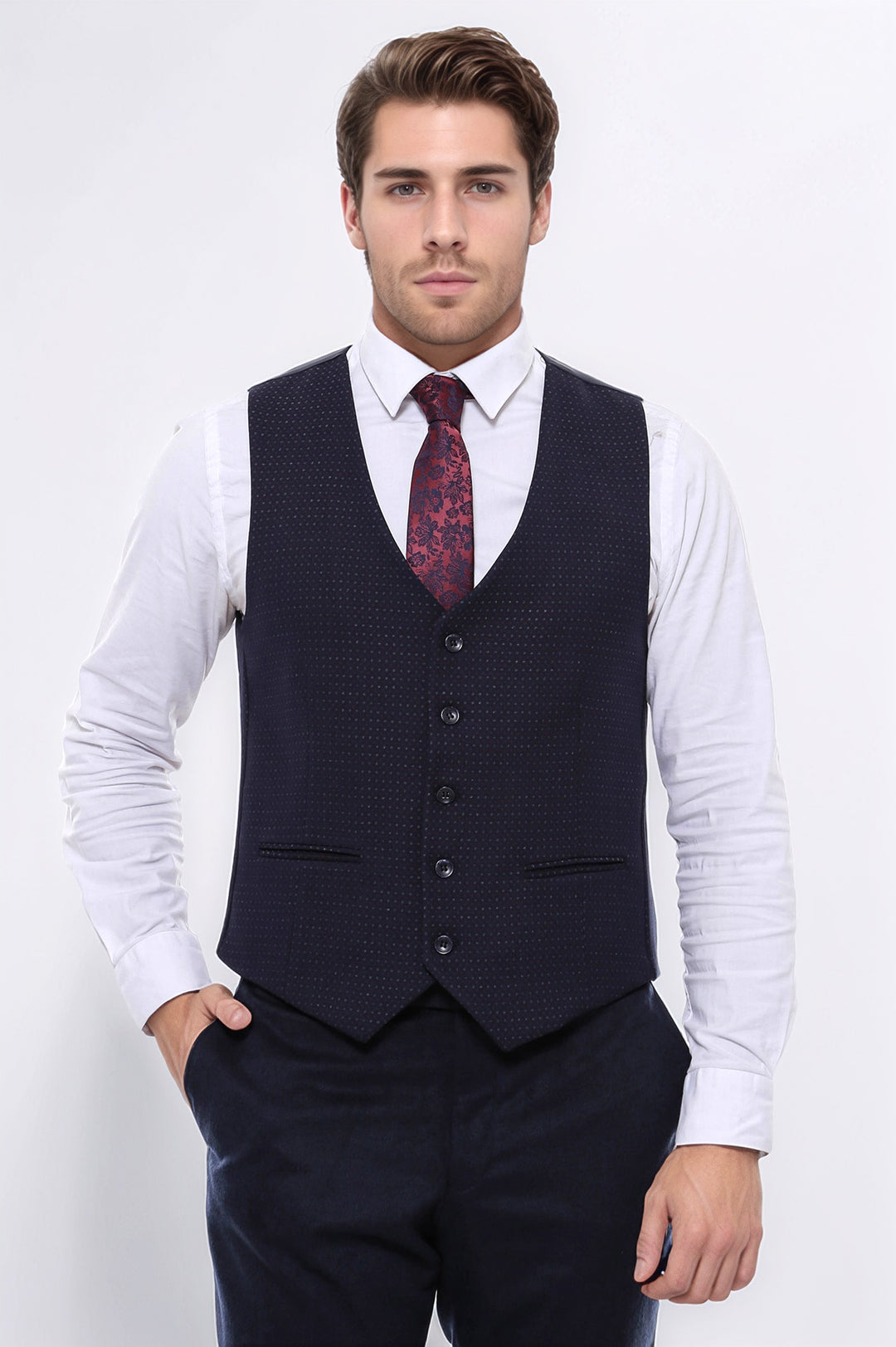 Dot Patterned Navy Blue Vest - Wessi